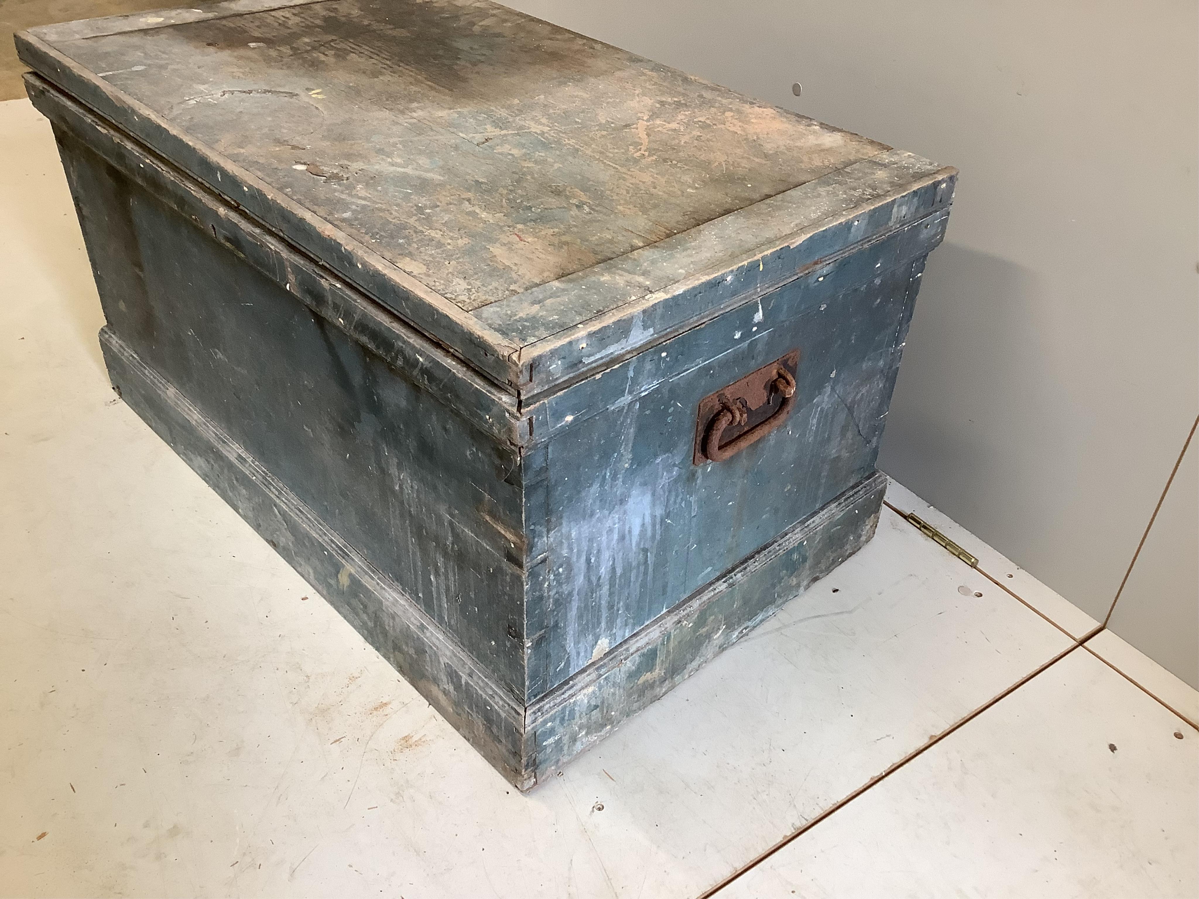 A Victorian painted pine trunk, width 94cm, depth 58cm, height 52cm. Condition - poor